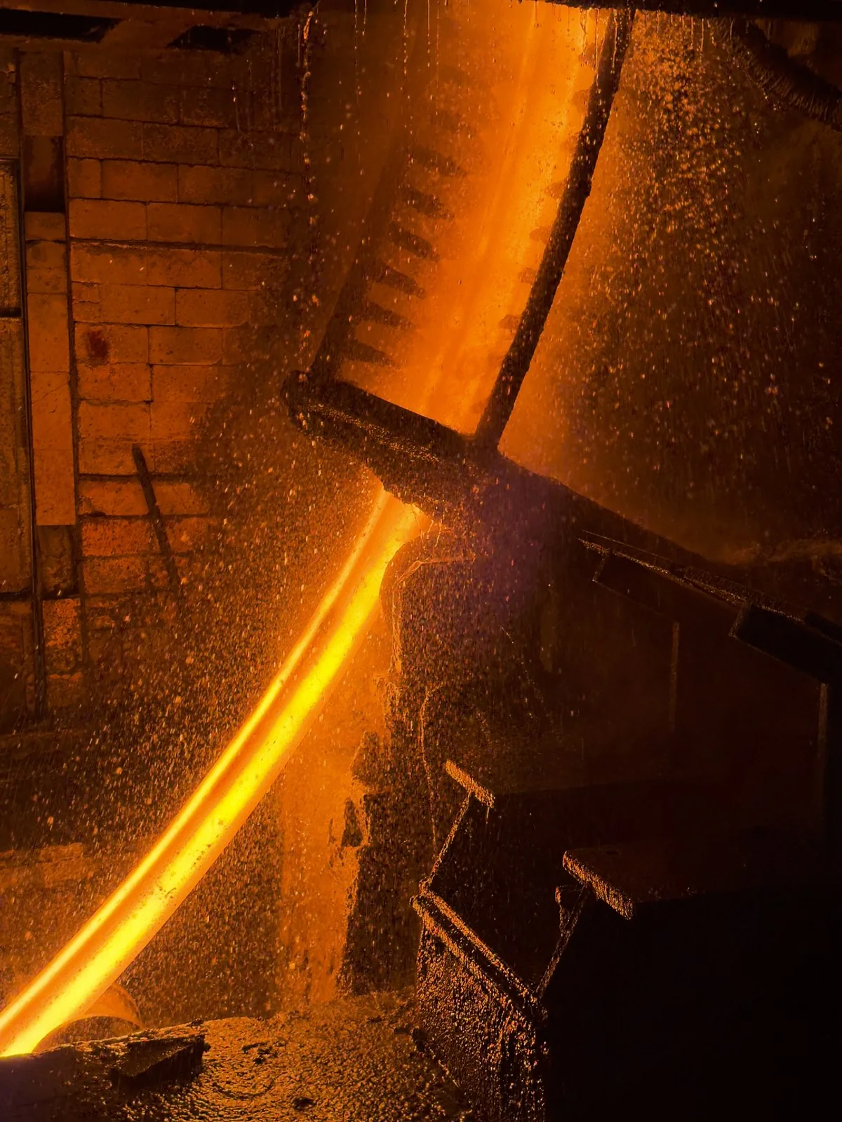 Ferrosco Industries billet casting — molten steel at Palavoor plant